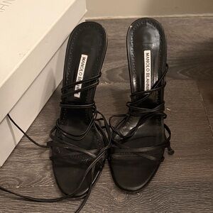 Manolo Blahnik Black Lace-Up Heels